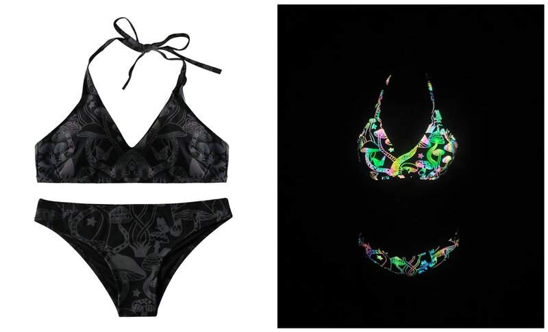 2 sztuka zestaw holograficzny lato kobiet odblaskowe "grzyb wzór" bandaż Bikini Sexy strój kąpielowy strój stroje kąpielowe strój kąpielowy