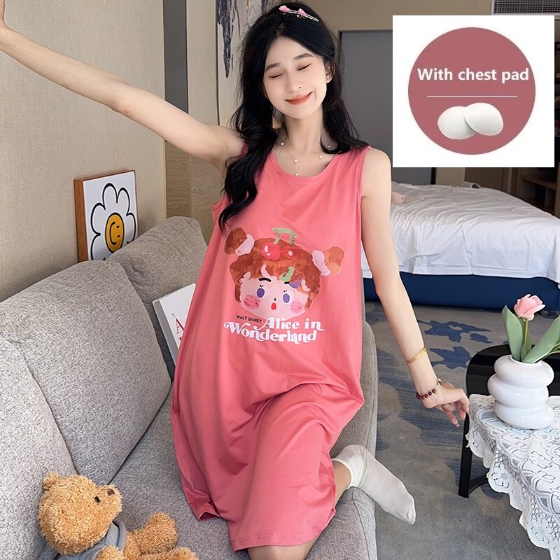 Летняя Ночная сорочка с нагрудной подушкой, женская ночная рубашка, большие размеры 4XL, ночная рубашка без рукавов, ночная рубашка, хлопковая одежда для сна
