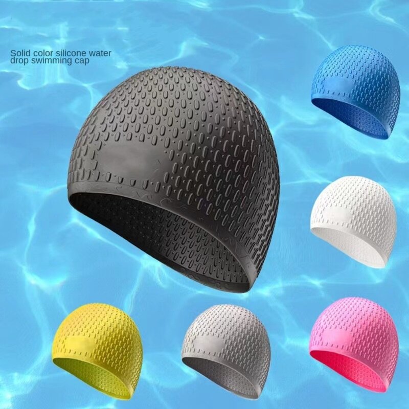 Topi renang gelembung pelindung telinga topi olahraga air partikel anti-selip Mode penutup kepala berenang tahan air fleksibel topi mandi