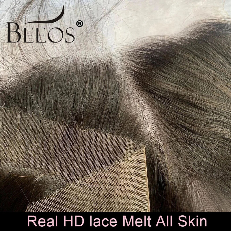 BEEOS Skinlike 13x6 HD dentelle frontale seulement oreille à oreille HD dentelle transparente droite 5X5 HD fermeture à lacet seulement cheveux humains pré-épilés