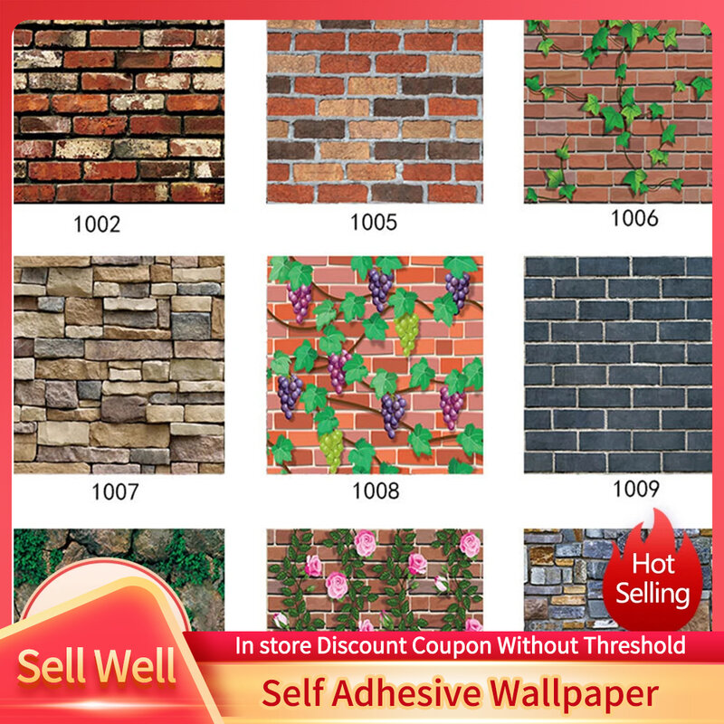 Auto-adesivo pedra tijolo Pattern Wallpaper, Anti incrustação, À prova d'água, Resistente a óleo, 3D, Sala de estar, Restaurante, Loja