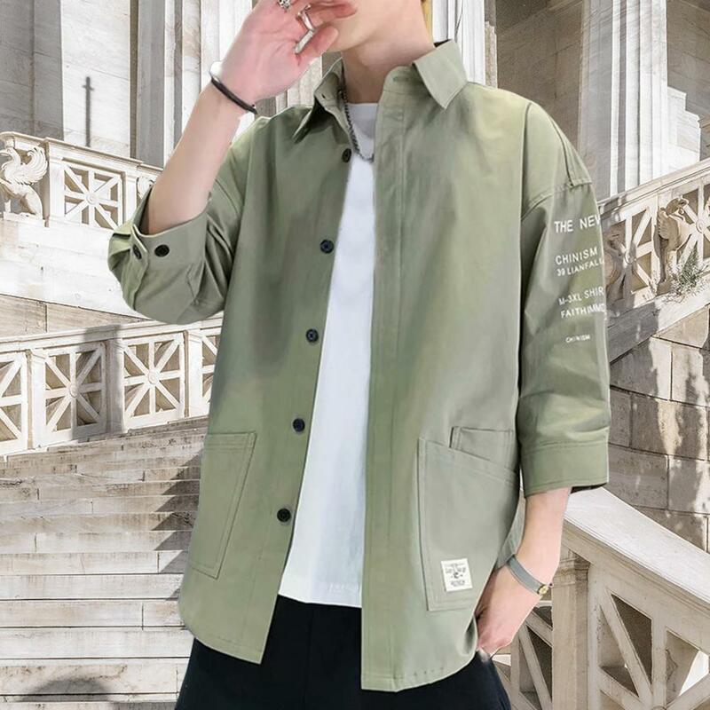 Camicie da uomo estive e primaverili giacca da lavoro Casual giapponese monopetto con tasca in Cardigan allentato con risvolto in tinta unita