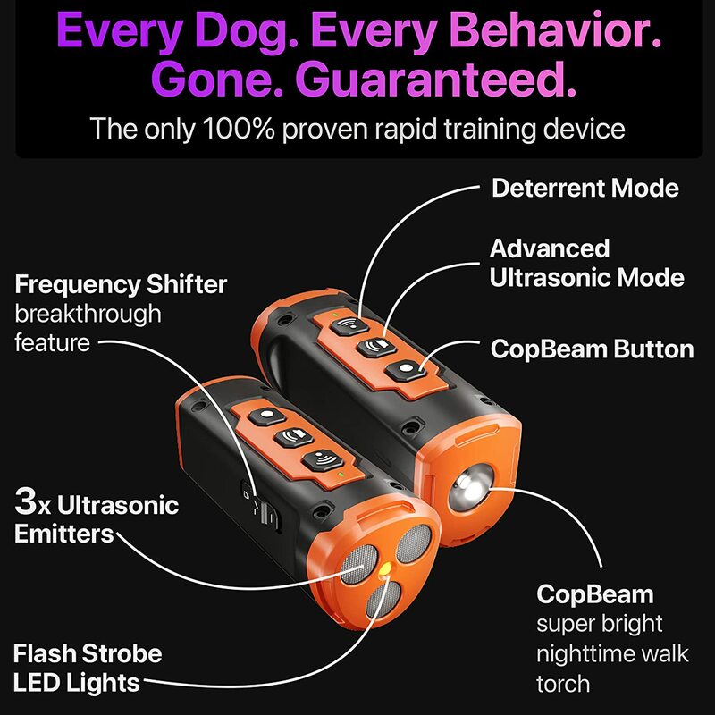 Répulsif à ultrasons pour chiens de compagnie, dispositif d'entraînement aste anti-aboiement dispositif dissuasif avec lampe de poche LED version 2023