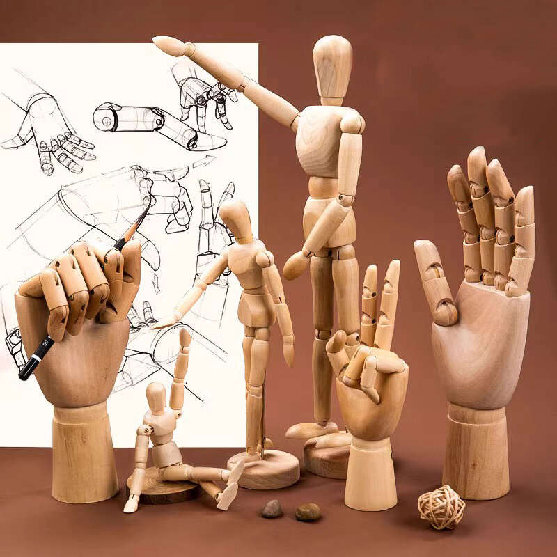 شخصية حركة يدوية خشبية بأطراف متحركة ، دمية متصلة ، رسم رسم ، نموذج مانيكان ، رسم الجسم ، ديكور المنزل ، نماذج الفنان