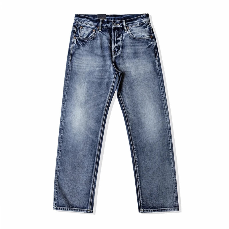 Celana Jeans pria merah Tornado Ice Blue celana Denim Selvedge kaki lurus Vintage pudar