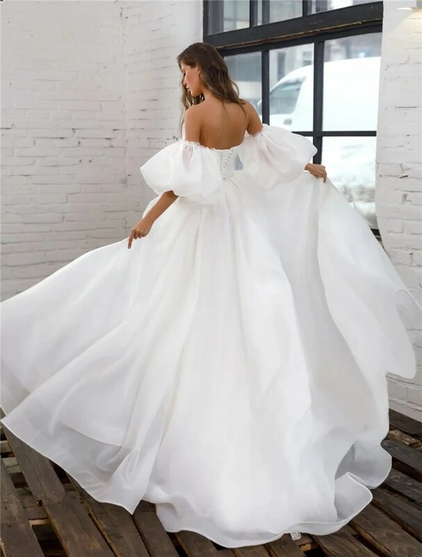 Женское свадебное платье А-силуэта, с пышными рукавами