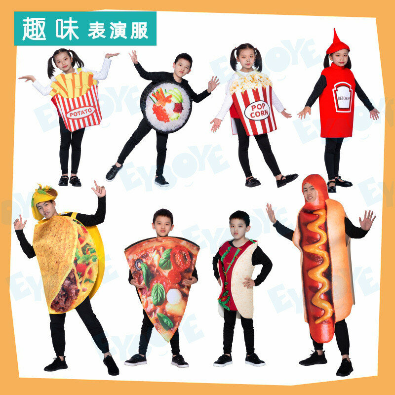 Cosplay Kostuum Ketchup Popcorn Sushi Pizza Hot Dog Halloween Kerstmis Prestaties Carnaval Party Outfit Ouder-kind Kleding