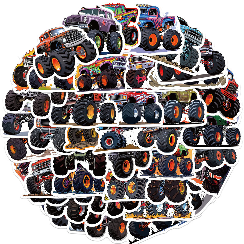 Pegatina de graffiti de camión monstruo de dibujos animados para maleta, monopatín, portátil, equipaje, teléfono, calcomanía DIY, 10/30/50 piezas