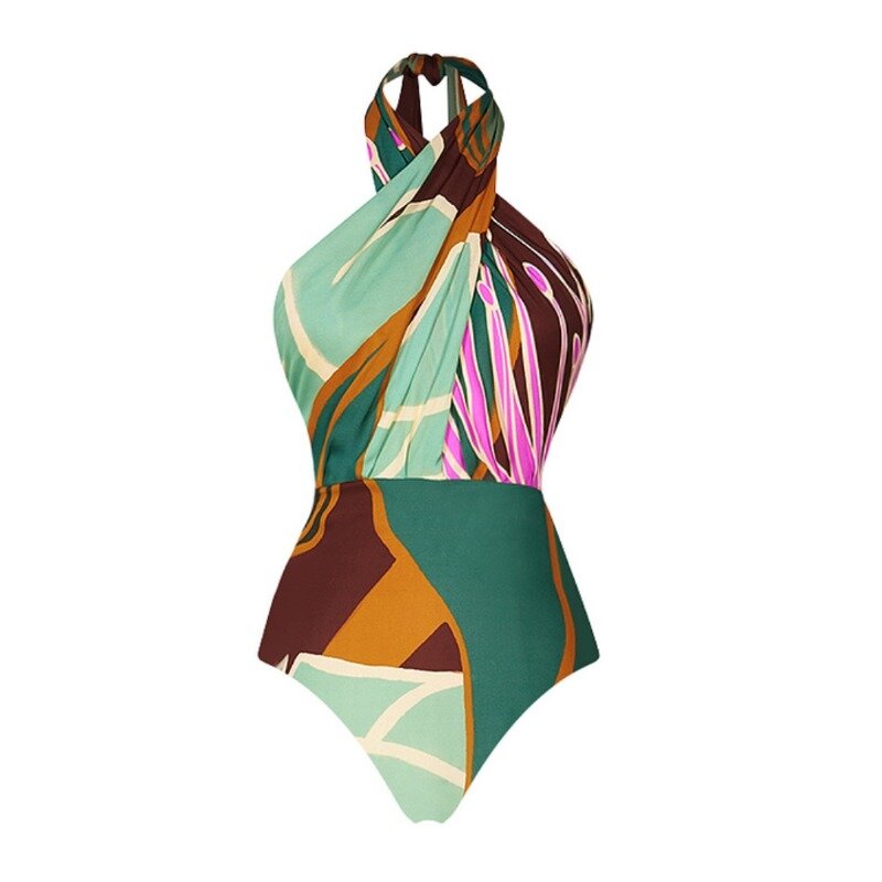 Conjunto de biquíni estampado feminino com decote em v, biquíni babado, biquíni de cintura alta, maiô sexy, moda praia, ombro, 2021