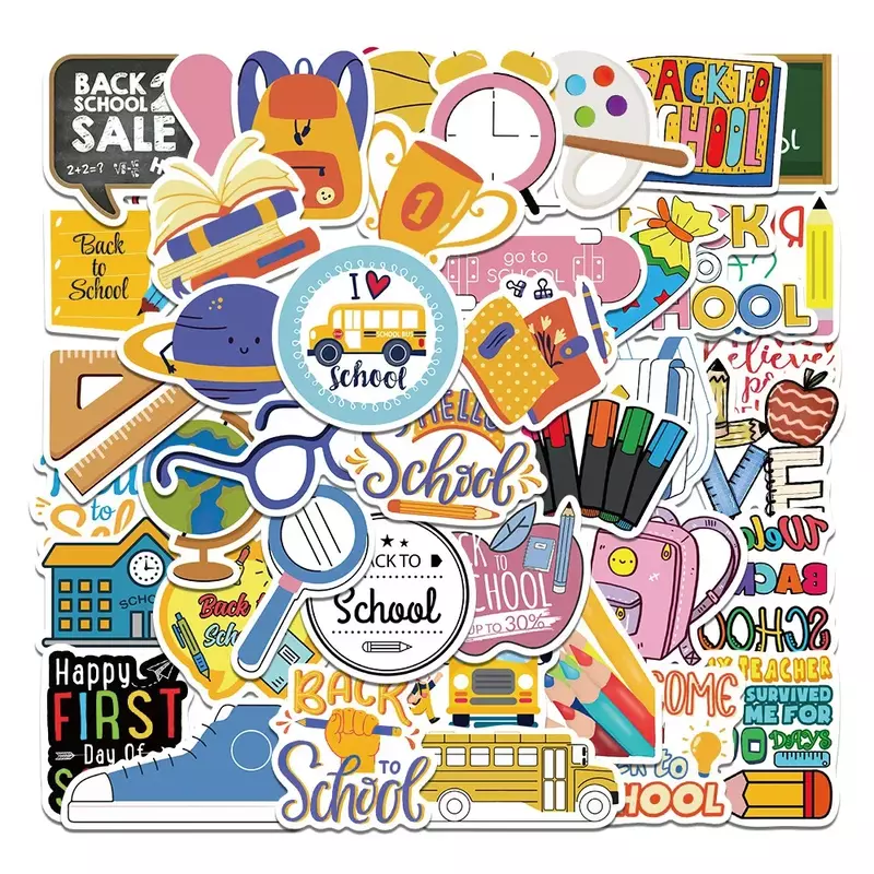 50pcs Kawaii Cartoon Back To School Stickers for Kids Teacher Reward incoraggia i bambini Scrapbook adesivi decorativi