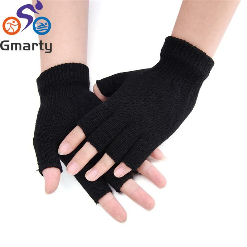 Moda mezze dita in cotone da uomo lavorato a maglia elasticizzato caldo guanti senza dita inverno 1 paio