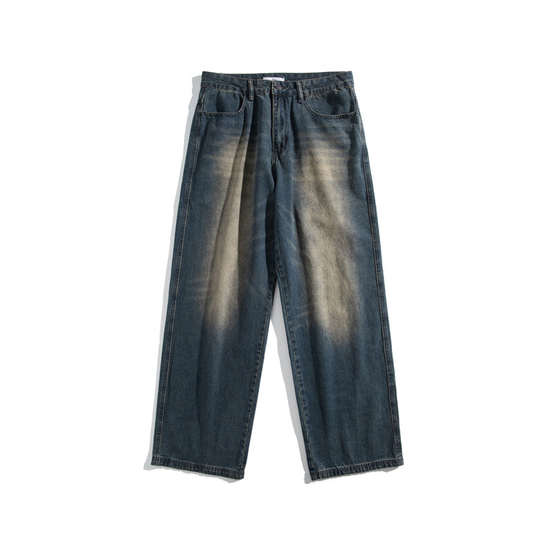 Джинсы-мешковатые в стиле пэчворк B64 мужские, винтажные брюки из денима свободного покроя, модные прямые джинсы в стиле пэчворк