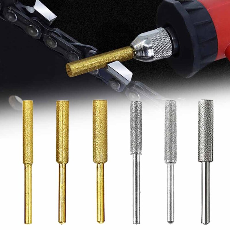 6pcs 4-5.5mm Diamond Coated Cylindrical Burr Chainsaw Sharpener Stone File Chain Saw Sharpening Carving Grinding Tools
