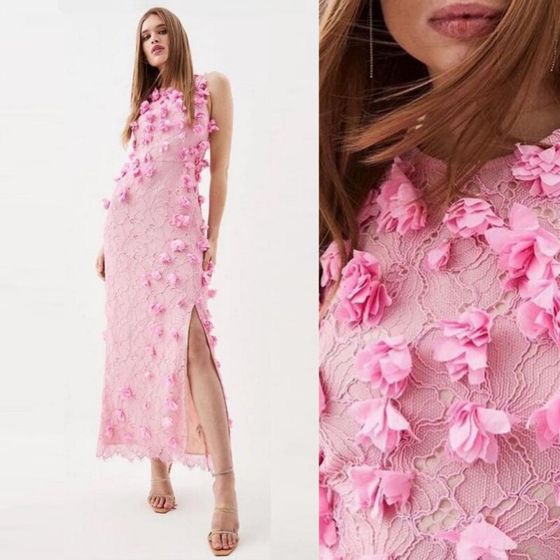 Ballkleid Mode Juwel gerade Festzug Kleider knöchel lange Blumen applikationen Schlitz offen zurück Trikot formelle Abendkleider