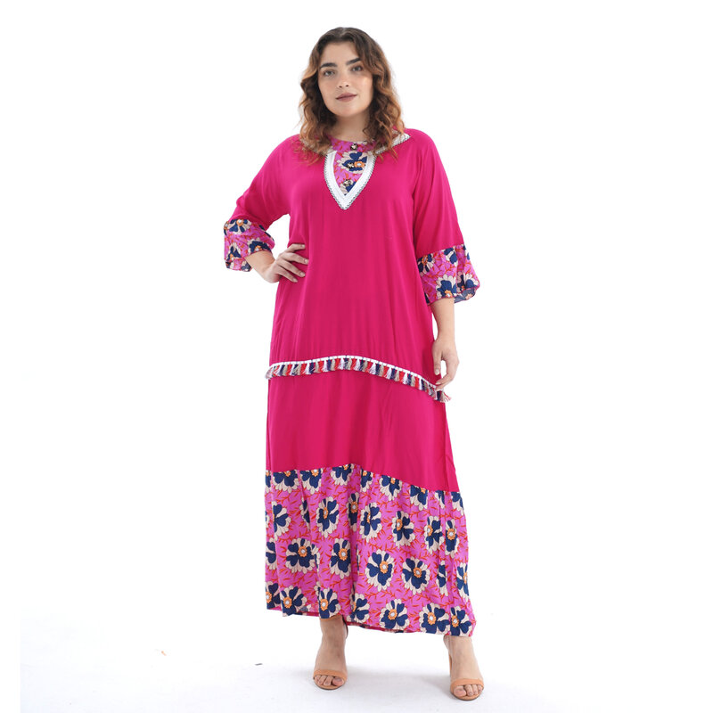 Caftan 100% coton à col rond pour femmes, nouveau style, grande taille, jilbab, abaya, dashiki africain, manches courtes