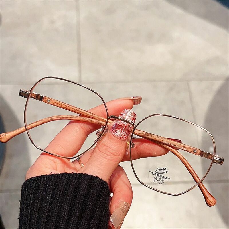 Duże oprawki metalowa oprawka okulary Retro Ultra-jasne drewno okulary dla osób z krótkowzrocznością oprawka do pielęgnacji oczu płaskie lustrzane okulary damskie mężczyźni