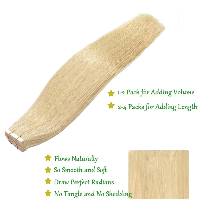613 Tape In Straight Human Hair Extensions 40 Pcs Brazilian Hair 26 Inch Adhesive Extensions Skin Weft 100% Real Human Hair