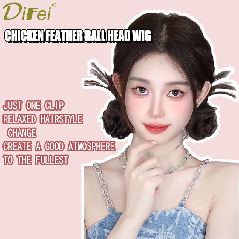 DIFEI Wig sintetis kepala bola genggam dan penjepit, satu potong Wig sintetis kepala bola baru untuk wanita