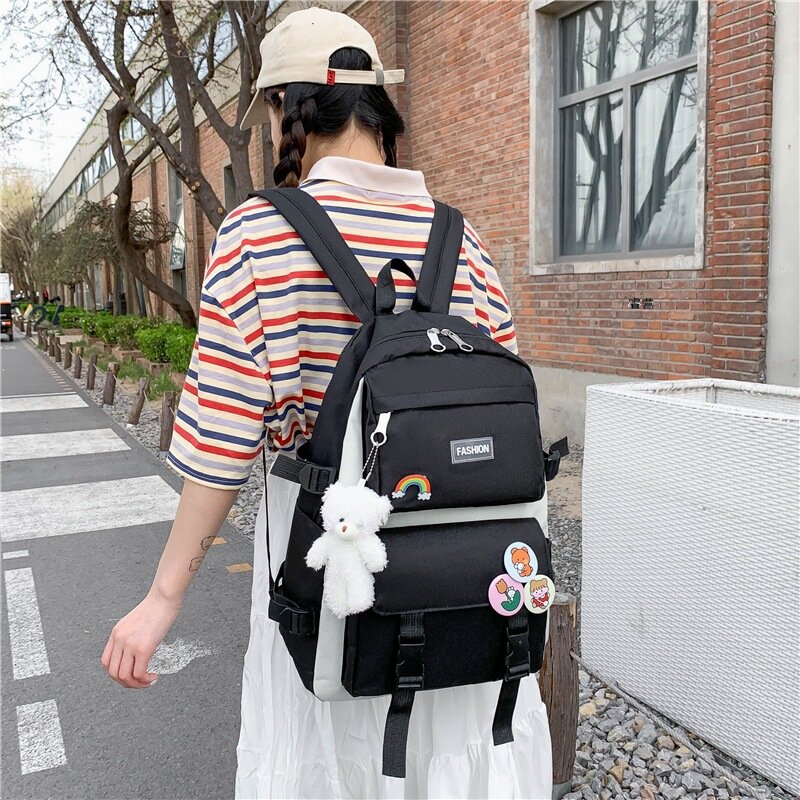 Mochila con insignia para mujer, bolso escolar de gran capacidad, ligero, de viaje, Harajuku, a la moda, novedad