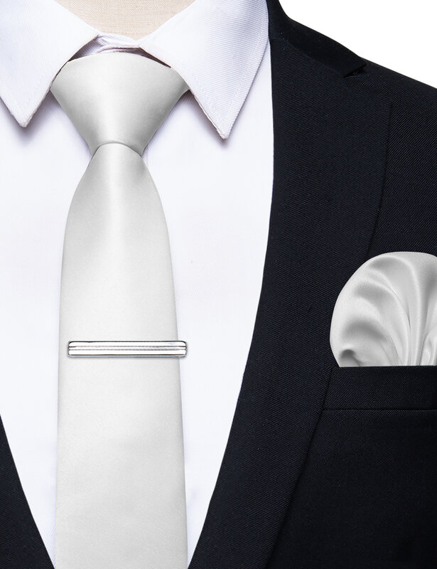 Luxe White Solid Stropdas Voor Man Accessoires Klassieke Slanke Zijde Heren Tie Pocket Plein Clip Voor Bruiloft Dagelijkse Dragen geschenken