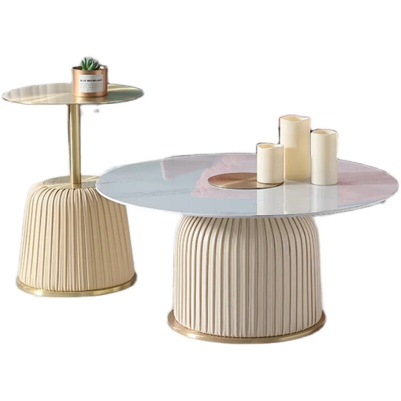 Ensemble de table basse ronde en acier inoxydable doré, meubles de salon de luxe, dessus en céramique, design moderne