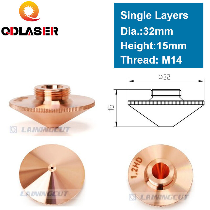 Qdlaser Nozzle Single Layer Dia.32Mm Kaliber 0.8-4.0hd Voor Raytools Empower 1064nm Fiber Laser Snijkop