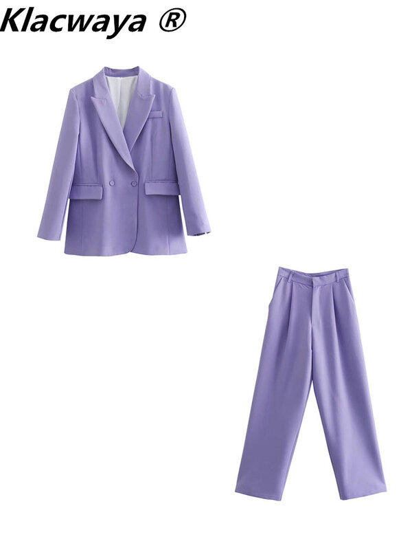Klacwaya Women Suit Blazer Trouser Suits For Women 2022 Set Woman 2 Pieces Women Office Suit High Waisted Trousers