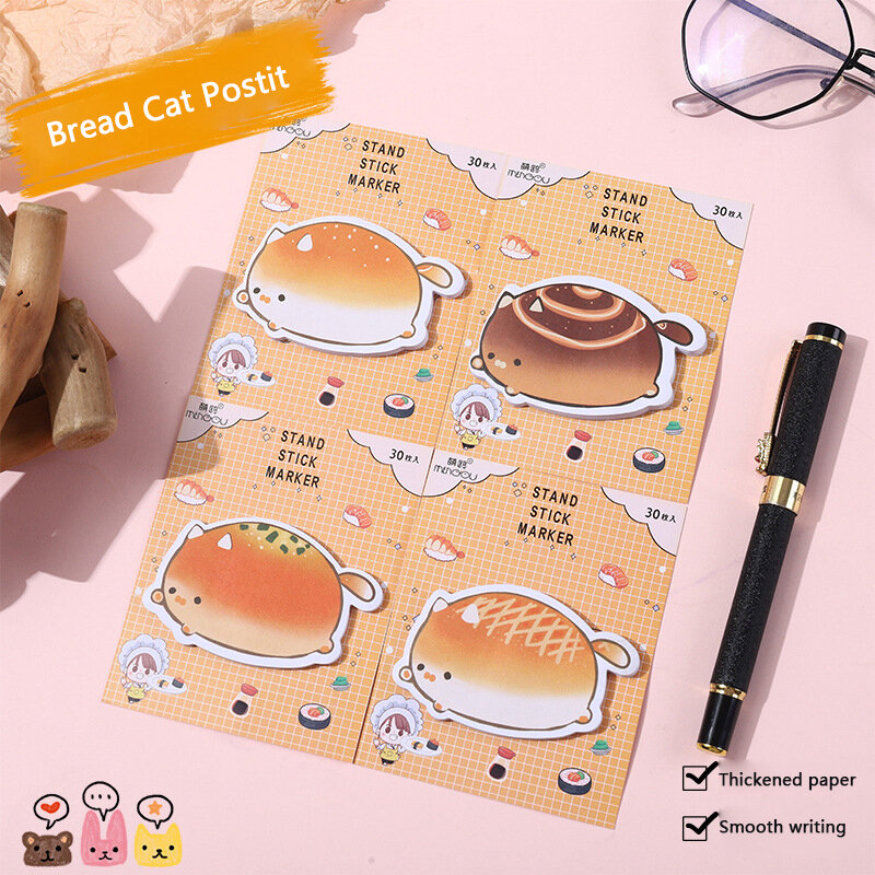Cute Bread Shape Memo Pad, Notas pegajosas dos desenhos animados, Almofada de mensagens do estudante, Creative N Times Papelaria, Material Escolar Kawaii
