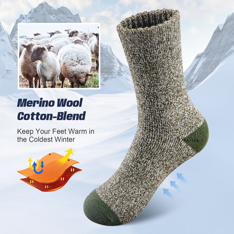 5 paia di calzini in lana Merino per uomo calzini termici spessi calzini caldi per sport all'aria aperta invernali calzini da trekking traspiranti per il freddo