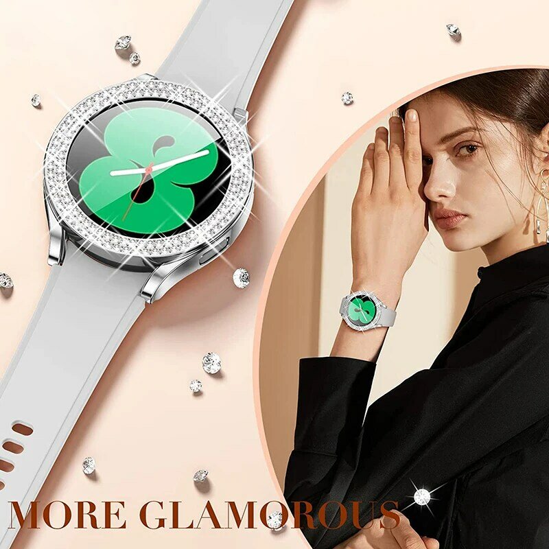 Bling Diamond Bumper Case para Samsung Galaxy Watch, capa, moda, 2 linhas, 40mm, 44mm, 6, 4, 5, 6