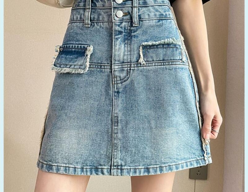 Женская юбка в ковбойском стиле, летняя юбка с запахом для девушек, Красивая Короткая юбка с двойными пуговицами, 2024