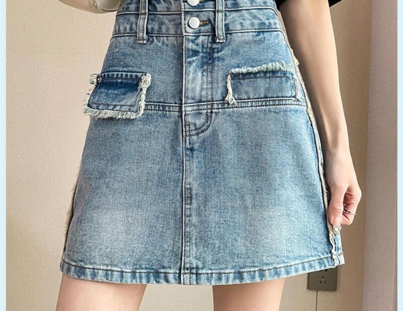 Женская юбка в ковбойском стиле, летняя юбка с запахом для девушек, Красивая Короткая юбка с двойными пуговицами, 2024