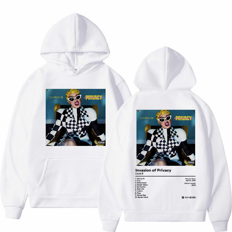 Rapper Cardi B Album musik invasi Hoodie cetak privasi Hoodie uniseks kasual modis longgar pullover ukuran besar Hip Hop kaus
