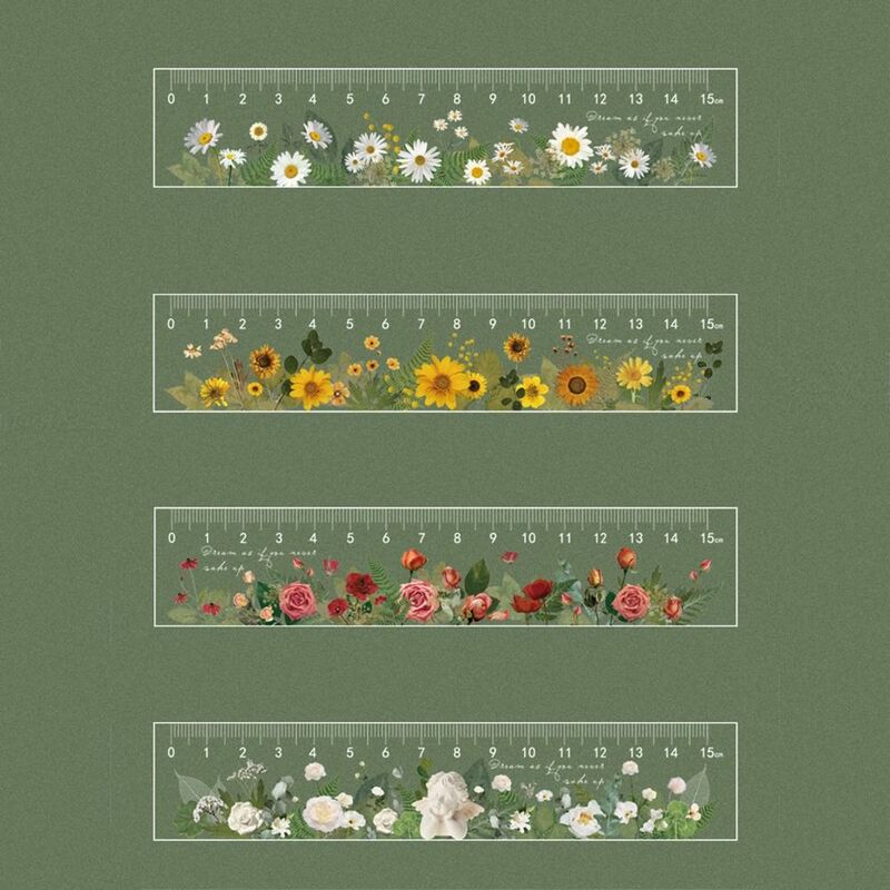 Double-duty 15cm Straight Ruler Creative Multifunction Acrylic Flower Bookmark Rose Daisy Math Drawing Ruler School