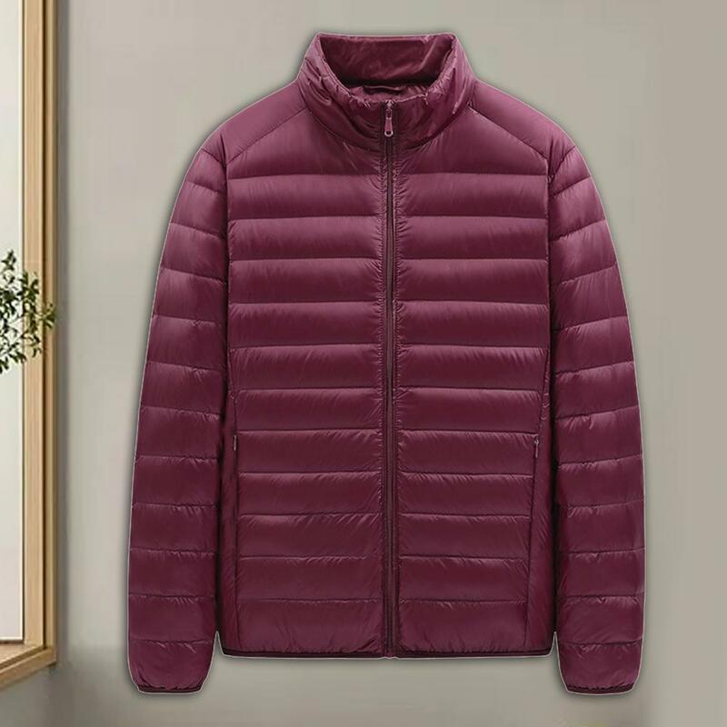 Trendy  Casual Coat Winter Thicken Elastic Cuff Coat Solid Color Ultra Lightweight Men Jacket Streetwear