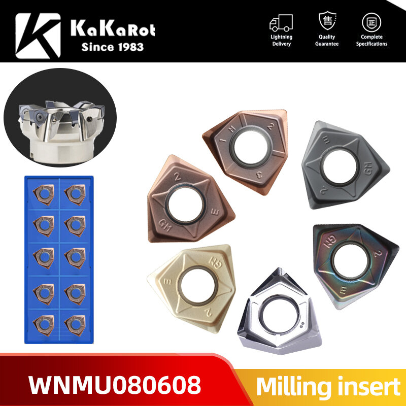 KaKarot WNMU080608 Double-Sided 90 Degree Fast Feed Milling Cutter Insert MFWN WNMU Carbide Inserts Cast Iron Alumnium FaceMill
