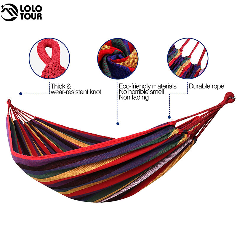 LOLOTOUR 2 Person Hammock Outdoor Leisure Bed Hanging Bed Double Sleeping Canvas Swing Hammock Camping Hunting Park 98×55 inches