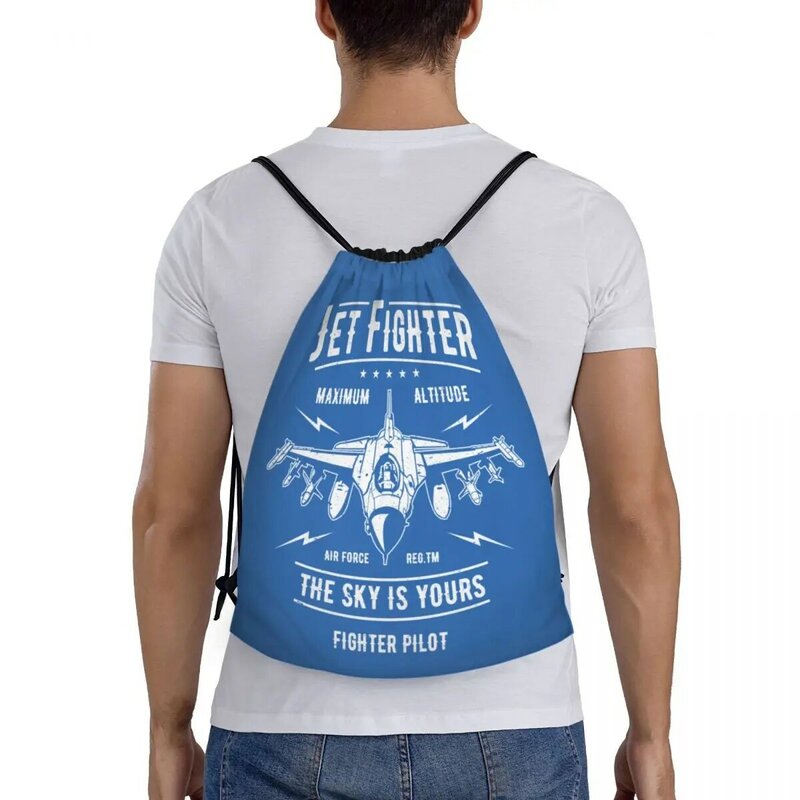 Mochila con cordón personalizada para hombre y mujer, bolsa ligera con diseño de Jet Fighter, Avión de aviación, deportes, gimnasio, almacenamiento