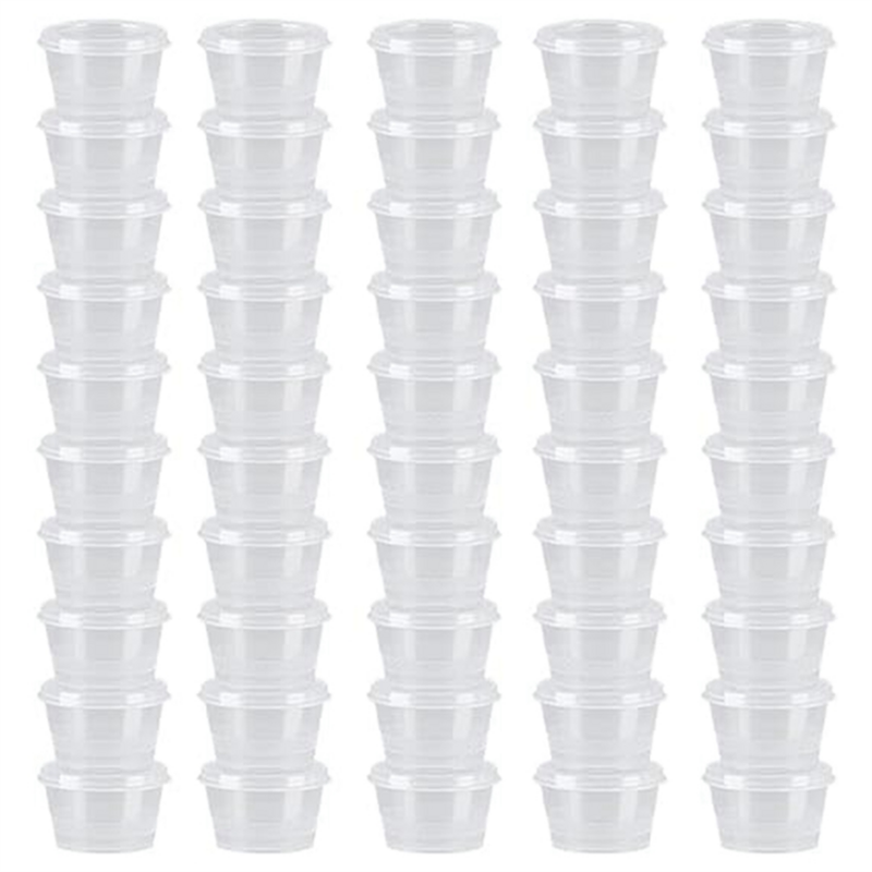 200 set di bicchieri monouso in plastica con coperchi tazze ermetiche per soufflé da 40Ml contenitori per condimenti bicchieri per salsa