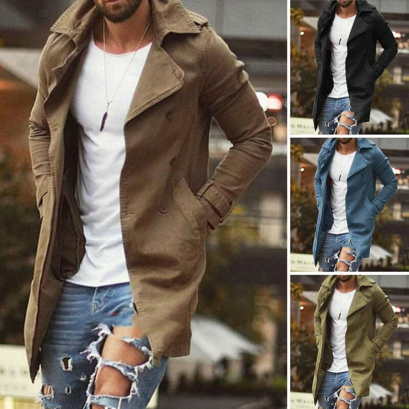 Trench da uomo elegante cappotto da uomo Slim Fit di media lunghezza con tasche giacca Streetwear traspirante antivento per l'autunno Plus