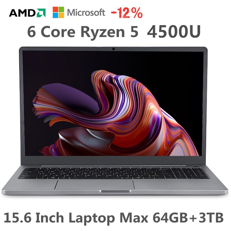 Vendo in perdita Laptop in metallo MAX RAM 64GB 3TB SSD Ultrabook Computer da 15.6 pollici 2.4G/5.0 Wifi AMD Ryzen 5 4500U Windows 10 11