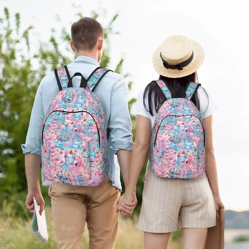 Custom Disney Stitch Cartoon Pattern Canvas Backpack College School Travel Bags Men Women Bookbag Fits 15 Inch Laptop