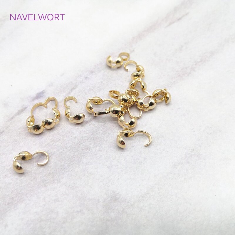 Wholesale Clamshell Bead Tips Knot Covers, 14k/18k Real Gold Plated Thread Clip Buckles Accessories For Jewelry Making