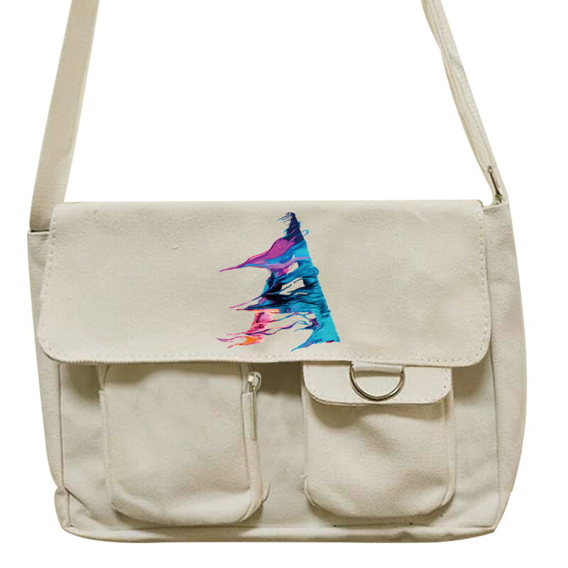 Canvas Messenger Bag Women's Casual Satchel Girls Handbag Shoulder Large Capacity Tote Bag Paint Lettern Pattern Shopping Bags