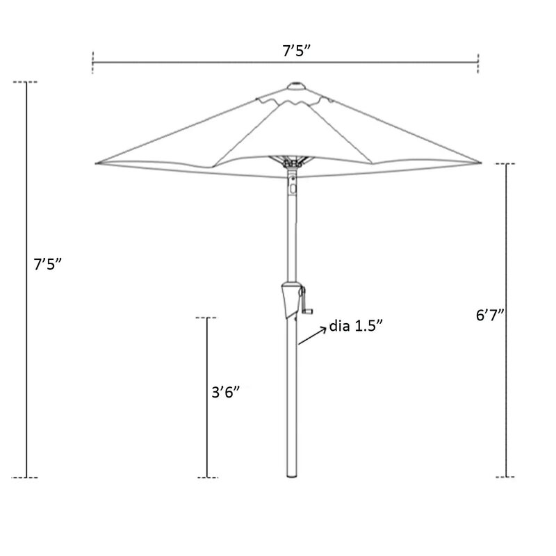 Payung meja pasar teras luar ruangan 7.5 kaki dengan kemiringan, biru laut
