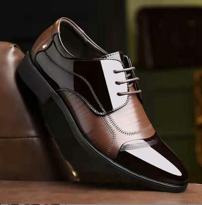 Sapato masculino leve e respirável com renda, dedo do pé redondo liso, couro sólido, negócio formal, moda casual, novo, primavera, outono