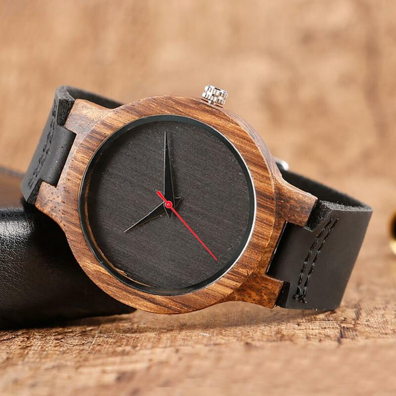 Casual Unisex zegarki z okrągłą tarczą naturalnie drewniane zegarek męski damski ze sztucznej skóry zegarek na rękę bez numeru analogowy kwarcowy zegarek na rękę