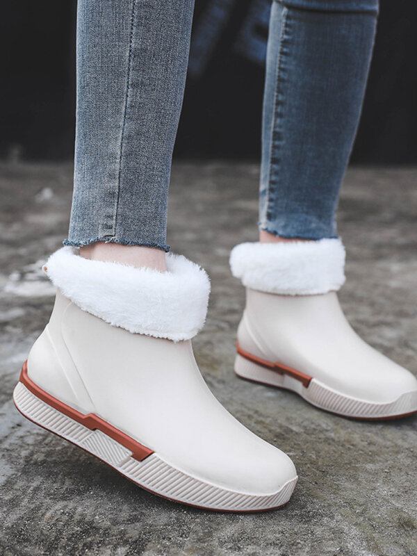 Botas de lluvia para mujer, zapatos de goma antideslizantes, impermeables, para mantener el calor, para invierno