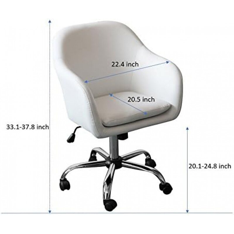 Cadeira ergonómica giratória em altura ajustável com apoio de braço, executiva, costas médias, computador, mesa, secretária, branco
