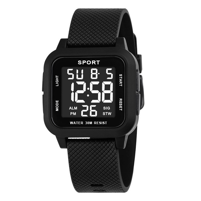 YIKAZE Black Sports Watch Men's Digital Watch Alarm Chrono Clock 3Bar Waterproof Military Men Watches LED Electronic Wristwatch